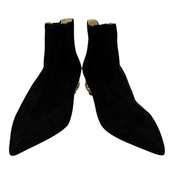 New Katy Perry The Hux Gold Globe Black Suede Ankle Boots Booties 7 - Picture 3 of 6